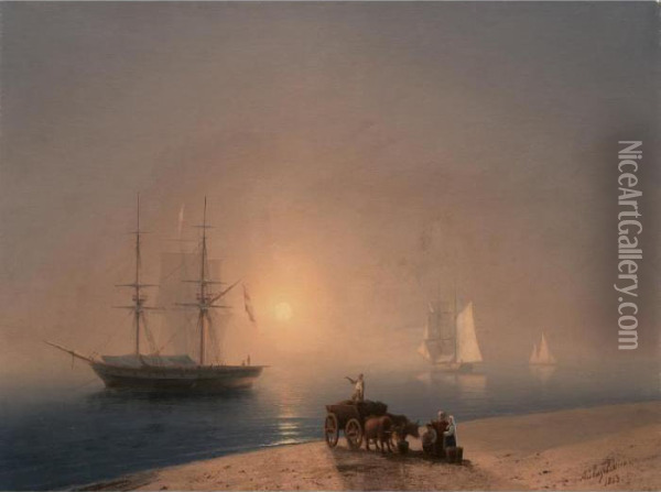 Coast At Sunset Oil Painting - Ivan Konstantinovich Aivazovsky