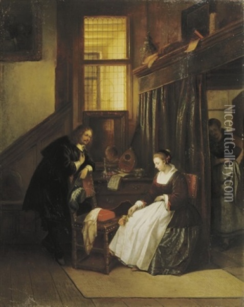 An Intimate Conversation Oil Painting - Jean Auguste Henri Baron Leys