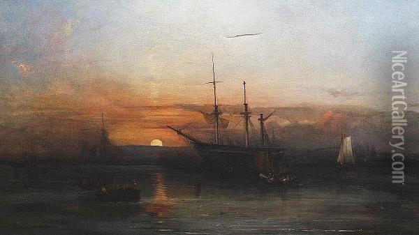 Sunset Over The Anchorage Oil Painting - Alfred Clint