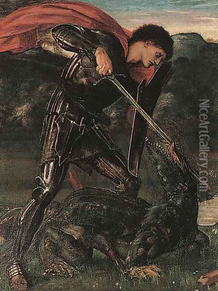 St. George Kills the Dragon (detail) 1866-93 Oil Painting - Sir Edward Coley Burne-Jones