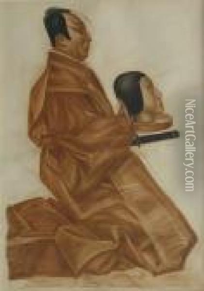 Samourai Apportant Latete D'un Ennemi Oil Painting - Alexander Evgenievich Yakovlev