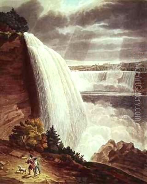Niagara Falls, part of the American Fall from the Foot of the Stair Case Oil Painting - H.J. Bennett