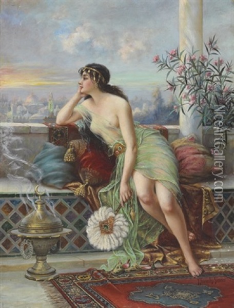 An Oriental Beauty Oil Painting - Federico Fernandez Y Gimenez