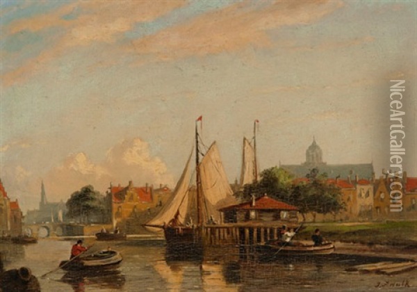 View Of The Harbor Oil Painting - John Frederik Hulk the Younger