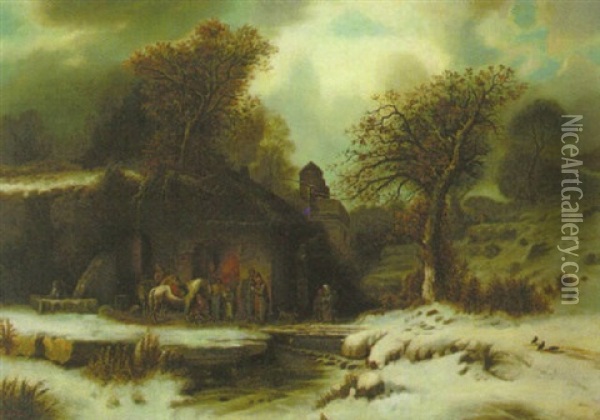 Alte Dorfschmiede Im Winter Oil Painting - Anton Doll