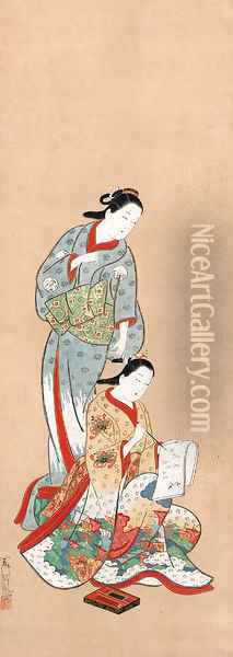 Two courtesans Oil Painting - Furuyama Morotane