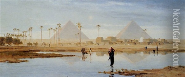 Il Nilo E Due Piramidi Oil Painting - Frederick Goodall