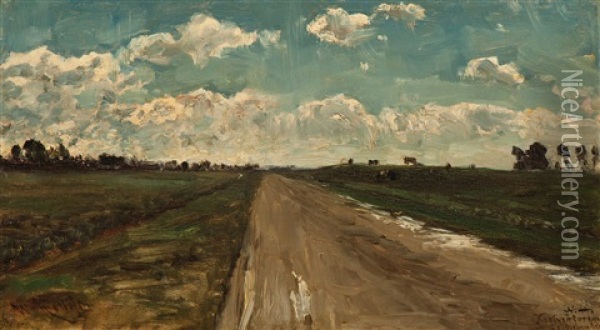 Dutch Landscape With Clouds Near Kostverloren, Near Leidschendam Oil Painting - Willem Roelofs