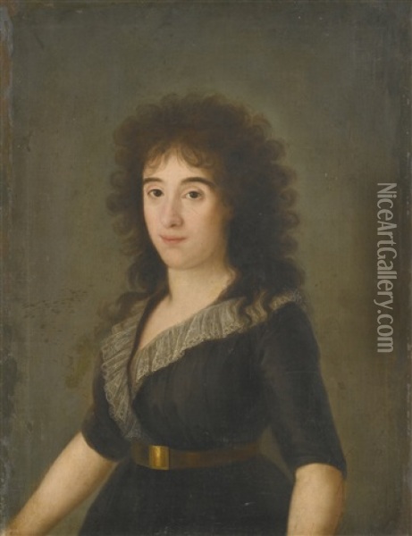 Portrait Of The Second Condesa De Castroterreno, Half-length Oil Painting - Agustin Esteve Y Marques