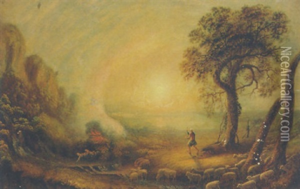 Moses And The Burning Bush Oil Painting - John Martin
