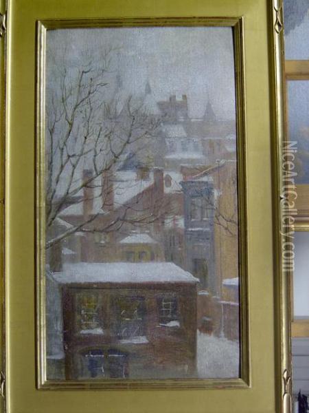 Town In Winter Oil Painting - Ludwig E. Faber
