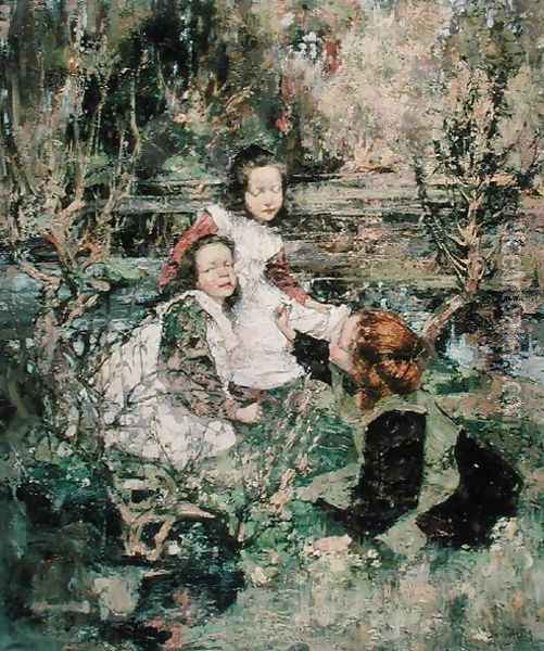 Gathering Primroses Oil Painting - Edward Atkinson Hornel