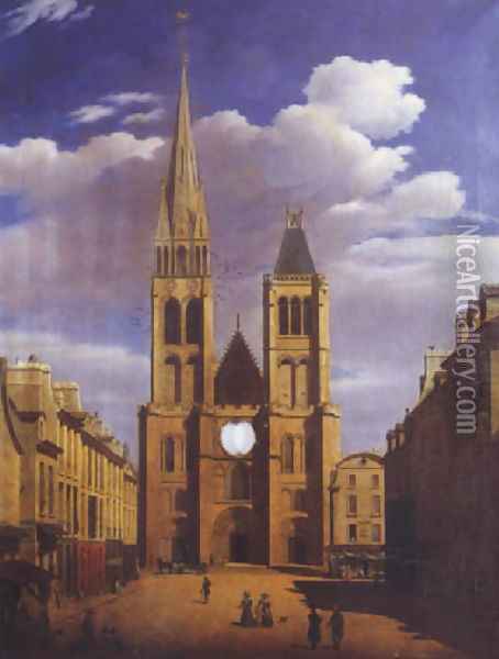 Vue de la basilique Saint Denis sur la Place Pannetiere Oil Painting - Etienne Bouhot
