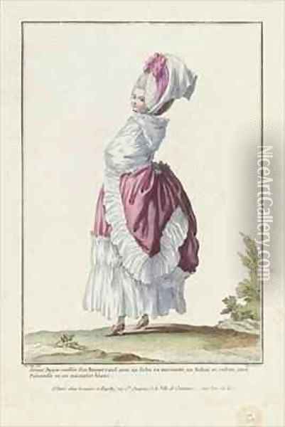 Young Lady Wearing a Round Bonnet Oil Painting - Claude Louis Desrais
