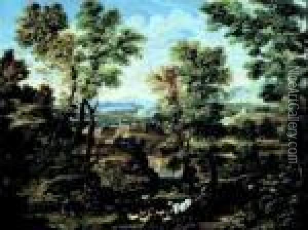 Paesaggio Fluviale Con Pastori E Grandi Alberi Oil Painting - Ciccio Graziani