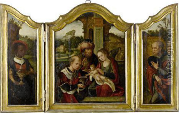 A Triptych: The Adoration Of The Magi Oil Painting - Pieter Coecke Van Aelst