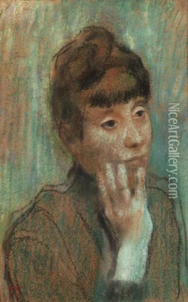 Portrait De Femme Au Corsage Vert Oil Painting - Edgar Degas