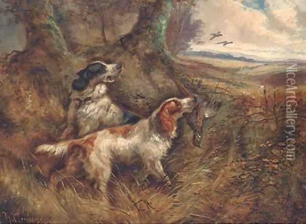 Gundogs with a pheasant Oil Painting - Robert Cleminson