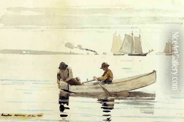 Boys Fishing, Gloucester Harbor Oil Painting - Winslow Homer