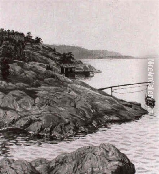 Landschaft Am Meer In Norwegen Oil Painting - Thomas Theodor Heine