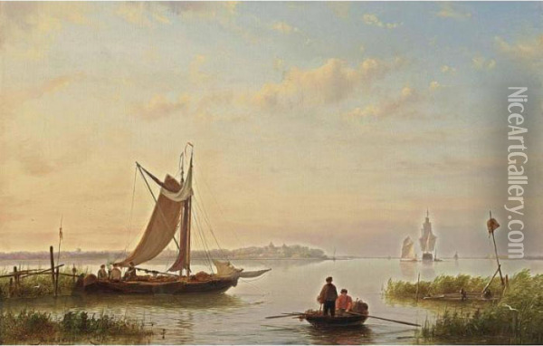 Shipping In A Calm Oil Painting - Johannes Hermann Barend Koekkoek
