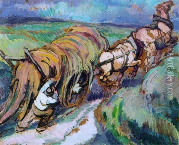 La Charrette De Goemon Sur Le Chemin De La Dune Oil Painting - Pierre De Belay
