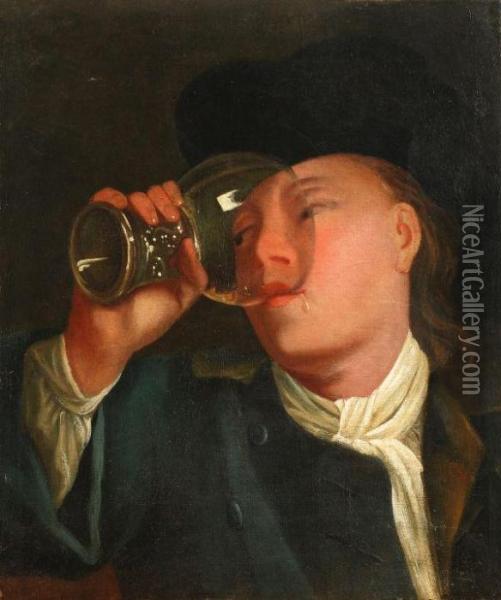 A Young Man Drinking From A Roemer Oil Painting - Jacob Van Toorenvliet