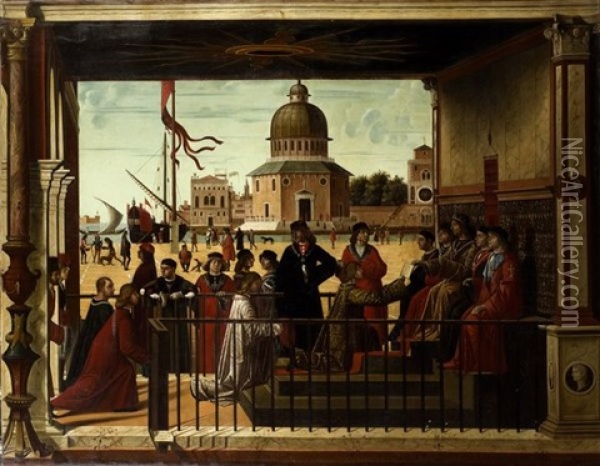 L'arrivee Des Ambassadeurs Anglais (cycle De La Legende De Sainte Ursule) Oil Painting - Vittore Carpaccio