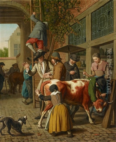 Viehmarkt In Einer Flamischen Stadt Oil Painting - Jan Josef Horemans the Elder
