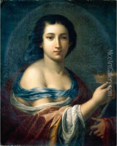 A Young Woman Holding A Crown, Possibly The Muse Melpomene Oil Painting - Giovanni Martinelli