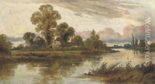 A peaceful day on the river, near Pangbourne-on-Thames Oil Painting - John Horace Hooper