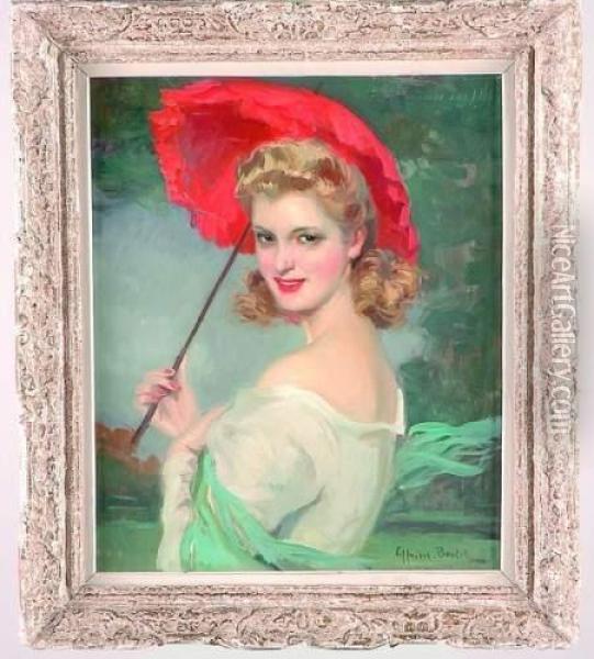 Portrait De Jeune Femme A L'ombrelle Rouge Oil Painting - Cyprien Boulet