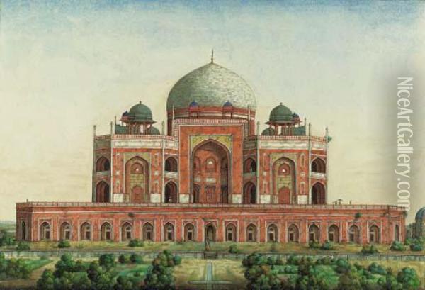 View Of Humayun's Tomb, Near Delhi Oil Painting - Ghulam Ali Khan