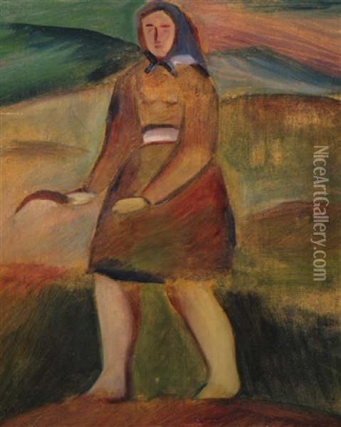 Woman In The Fields Oil Painting - Milos Boria