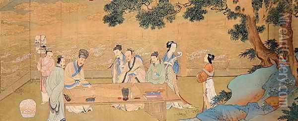 A Literary Gathering at Hsi Yuann in the eleventh century Oil Painting - Chou Ying