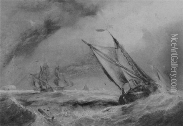 A Ship In Distress In A Storm Off A Rocky Coast Oil Painting - George William Crawford Chambers