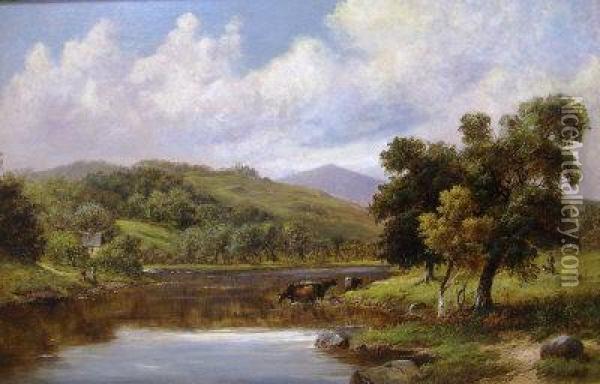 Cattle Watering Oil Painting - William Henry Mander