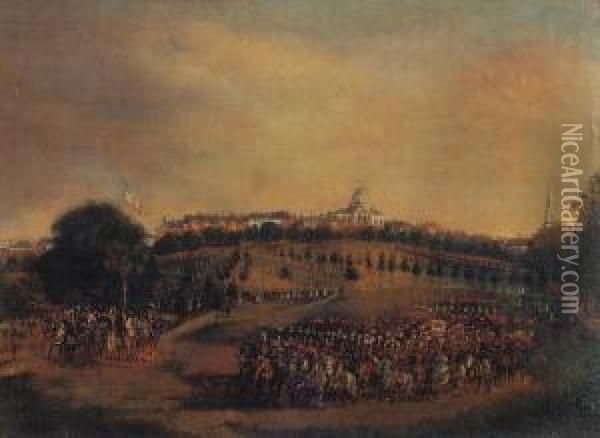 National Lancers With The Reviewing Officers On Boston Common Oil Painting - Fitz Hugh Lane