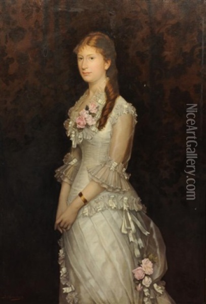 Portrait De Dame En Pied Oil Painting - Louis Maeterlinck