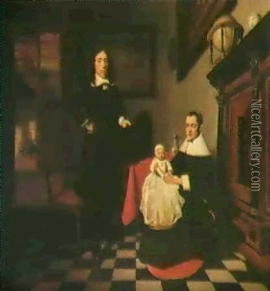 Portrait D'une Famille Hjollandaise Dans Un Interieur Oil Painting - Nicolaes Maes