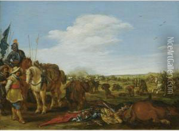 Cavaliers Surveying The Aftermath Of A Battle Oil Painting - Jan the Younger Martszen