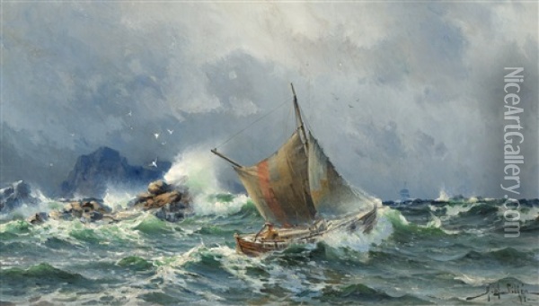 Stormigt Hav Oil Painting - Herman Gustav af Sillen