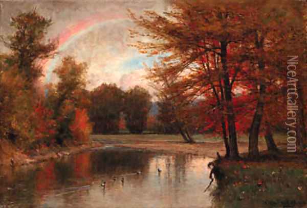 The Rainbow, Autumn, Catskills Oil Painting - Thomas Worthington Whittredge