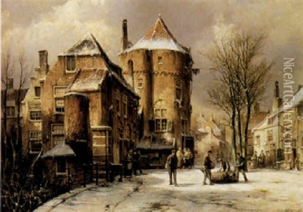 A Wintry Townscene Oil Painting - Willem Koekkoek