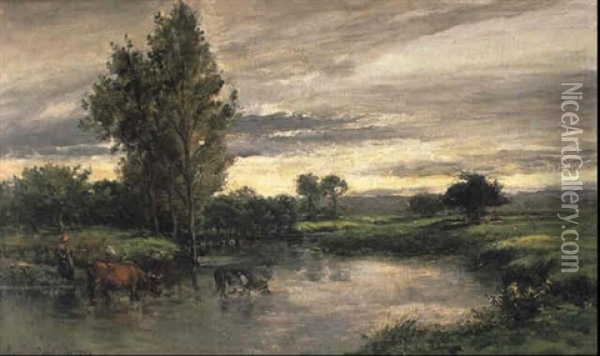 Paturage Au Bord De L'oise Oil Painting - Karl Pierre Daubigny