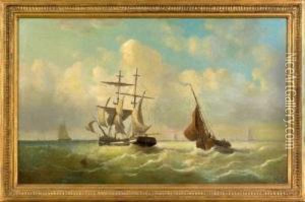Seascape With Ships Oil Painting - Henri Adolphe Schaep