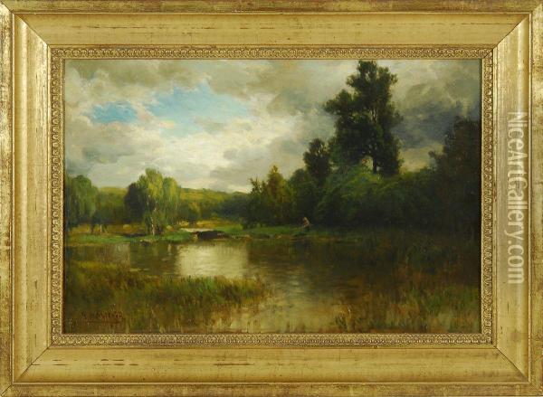 Landscape With Fisherman And Lake Oil Painting - George Herbert McCord