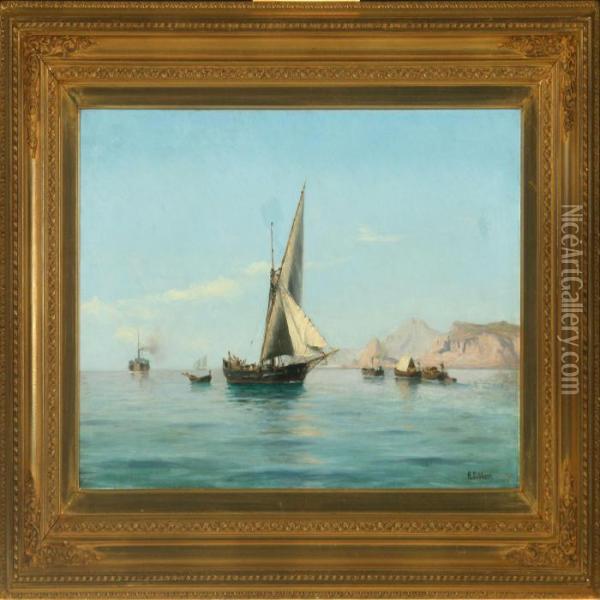 Sailing Ship And Motorboats Off The North Coast Of Africa Oil Painting - Holger Peter Svane Lubbers