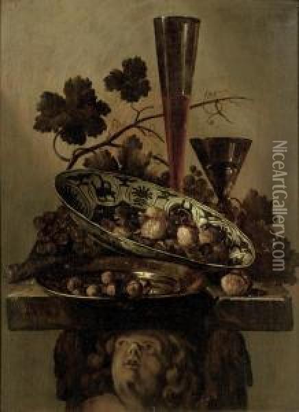 A Porcelain Bowl With Walnuts Oil Painting - Abraham Susenier
