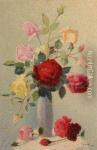 Vase De Roses Oil Painting - Achille Lauge